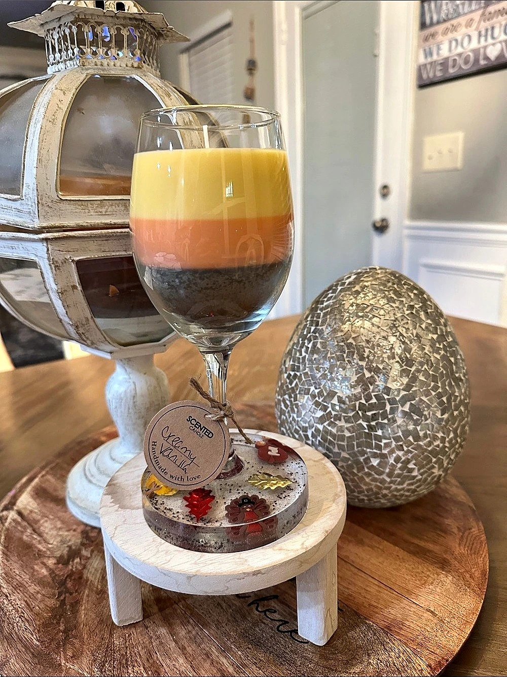 🍁Thanksgiving🍁 wine glass candle with epoxy resin base